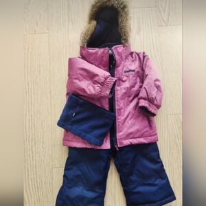 Carters Pink and Navy Snowsuit with Faux Fur Hood